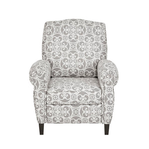 English Elm Kirby Elegant Grey Fretwork Push Back Recliner Chair with Black Wood Legs, Removable Cushion Comfort B03548642