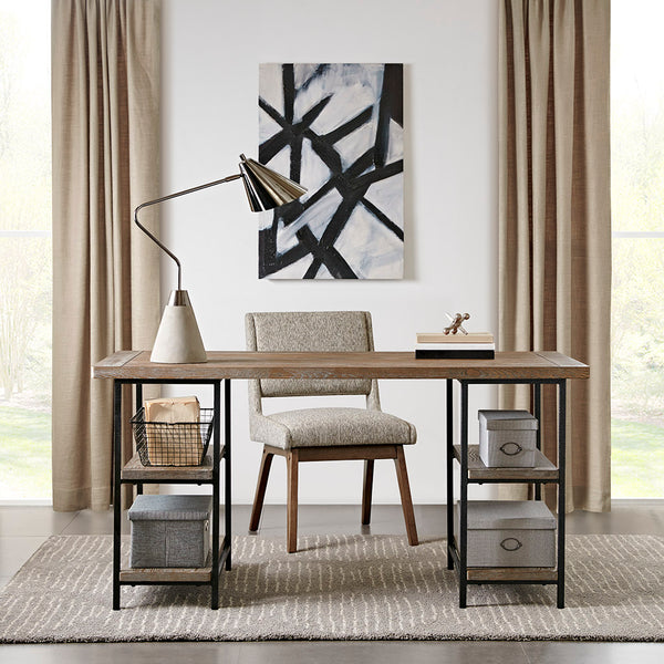 English Elm Desk Industrial Reclaimed Grey Hardwood and Metal Frame Accent Desk with Side Shelves, 60"W Workstation B03548154