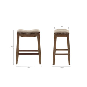 English Elm Saddle Counter Stool with Curved Backless Seat, High-Density Foam Comfort and Sturdy Hardwood Frame Linen 5.7 L x 26.57 W x 16.73 H B03548302