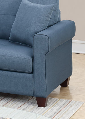 English Elm Blue Reversible Tufted Polyfiber Sectional Sofa with Ottoman – Glossy Blue Chaise, Cozy Modular Comfort B01149070