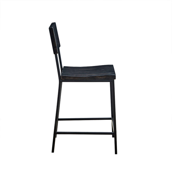 English Elm TACOMA Counter Stool 24" - Matte Black Metal Frame with Solid Hardwood Seat & Back, Modern Durable Design B03548393