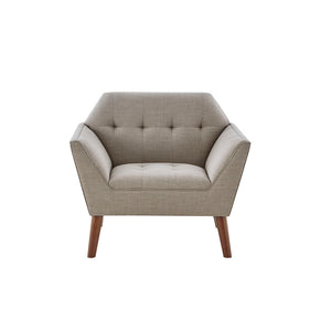 English Elm Lounge Newport Mid-Century Accent Chair with Button Tufting, Textured Upholstery & Pecan Legs LIGHT GREY 30.31 L x 37.8 W x 24.02 H B03548420