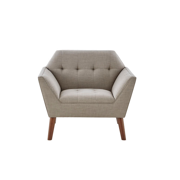 English Elm Lounge Newport Mid-Century Accent Chair with Button Tufting, Textured Upholstery & Pecan Legs LIGHT GREY 30.31 L x 37.8 W x 24.02 H B03548420