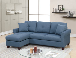 English Elm Blue Reversible Tufted Polyfiber Sectional Sofa with Ottoman – Glossy Blue Chaise, Cozy Modular Comfort B01149070