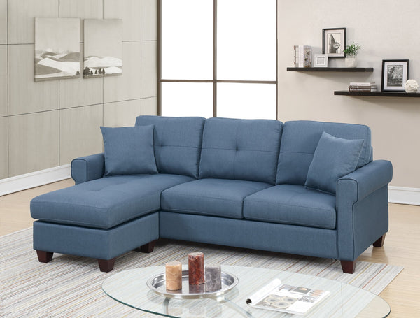 English Elm Blue Reversible Tufted Polyfiber Sectional Sofa with Ottoman – Glossy Blue Chaise, Cozy Modular Comfort B01149070