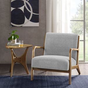 English Elm Lounge Chair Newport mid-century tufted accent chair with textured upholstery, pecan tapered legs Grey 35 L x 32 W x 19 H B03548365