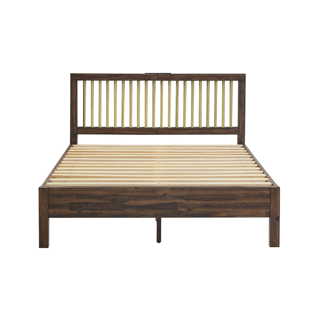 English Elm Queen INK+IVY Mercer Low Profile Platform Bed — Chestnut Wood Grain, Solid Slats, Modern Sleek Design B035S00011