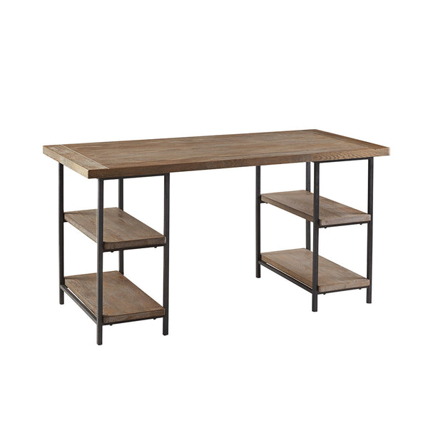English Elm Desk Industrial Reclaimed Grey Hardwood and Metal Frame Accent Desk with Side Shelves, 60"W Workstation B03548154