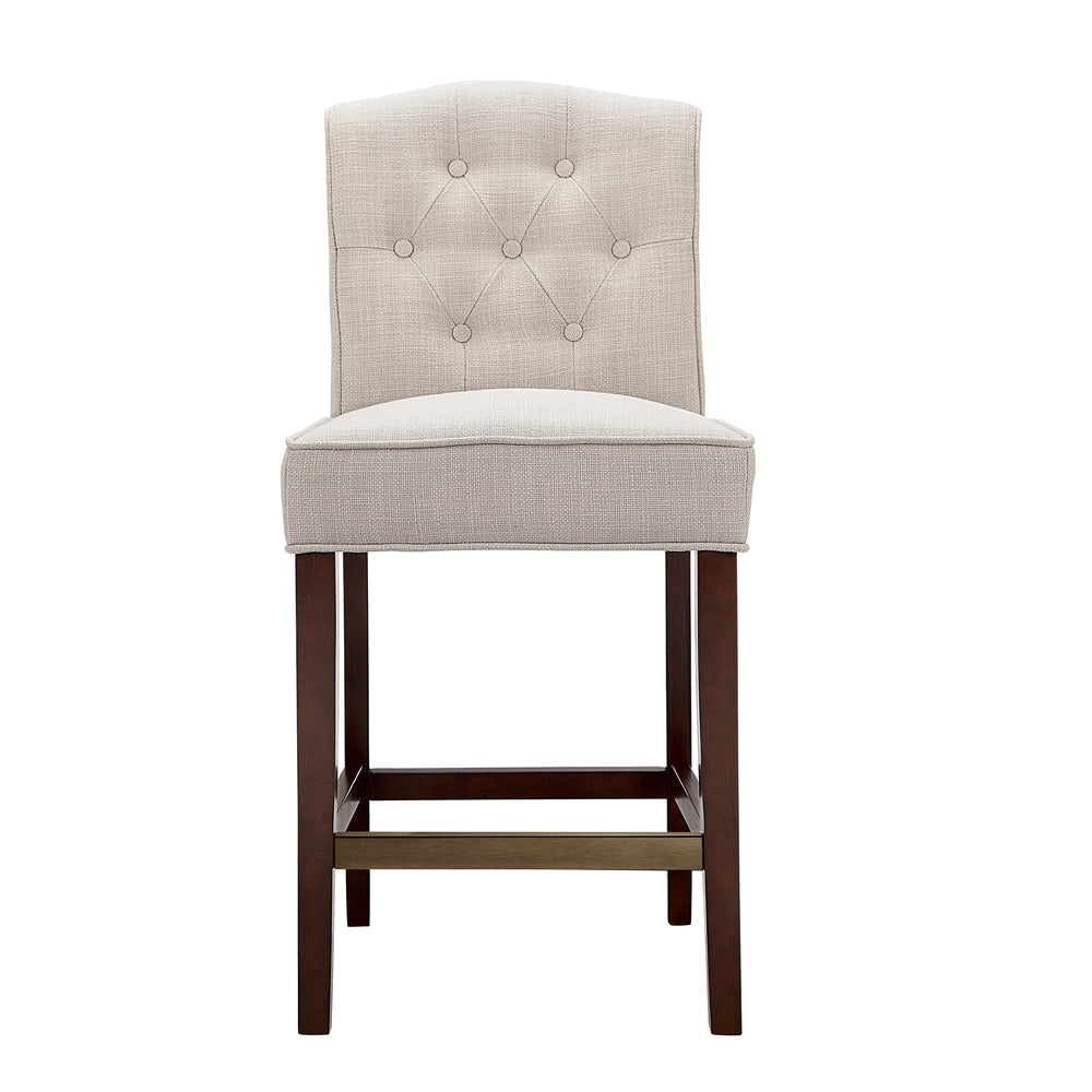 English Elm Tufted Madison Park Marian 26” Counter Stool - Tan Linen Upholstery, High-Density Foam Comfort, Espresso Legs B03548287