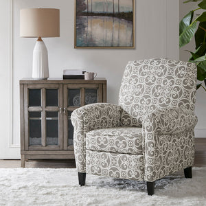 English Elm Kirby Elegant Grey Fretwork Push Back Recliner Chair with Black Wood Legs, Removable Cushion Comfort B03548642
