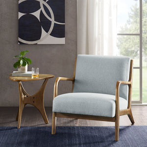 English Elm Lounge Newport Mid-Century Accent Chair with Button Tufting, Textured Upholstery & Pecan Legs Light Blue 35 L x 32 W x 19 H B03548423