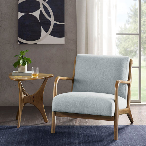 English Elm Lounge Newport Mid-Century Accent Chair with Button Tufting, Textured Upholstery & Pecan Legs Light Blue 35 L x 32 W x 19 H B03548423