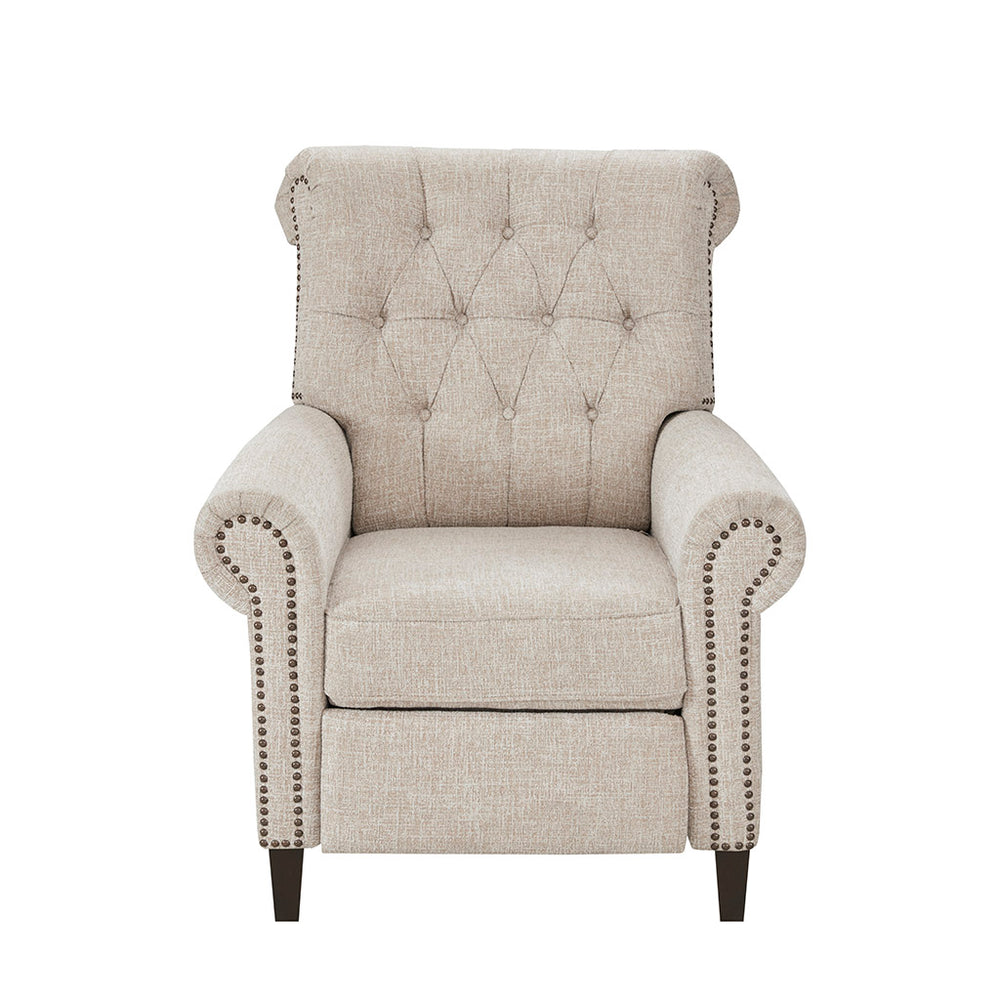English Elm Aidan Tufted Push-Back Recliner Chair with Bronze Nailhead Trim, Cream Polyester Upholstery, 300 lb Capacity B03548641