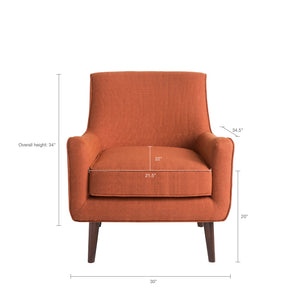 English Elm Mid-Century Madison Park Oxford Accent Chair in Burnt Orange Upholstery with Tapered Espresso Legs, Removable Cushion B03548210