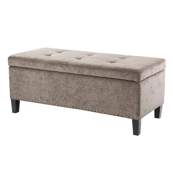 English Elm Tufted Gray Storage Bench Ottoman with Nailhead Trim, Soft-Close Lid, Hardwood Frame, 400 lb Capacity B03548203