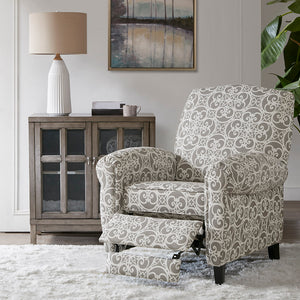 English Elm Kirby Elegant Grey Fretwork Push Back Recliner Chair with Black Wood Legs, Removable Cushion Comfort B03548642