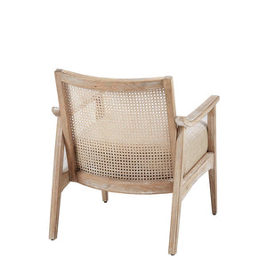 English Elm Accent Chair with Woven Cane Back Rubberwood Legs Mid-century Style for Living Room B03548361