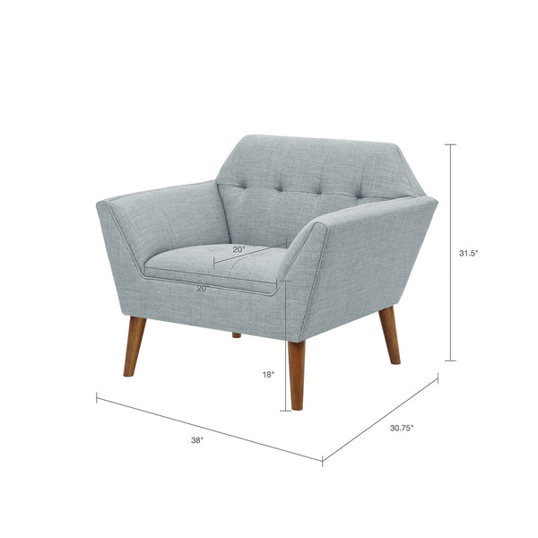 English Elm Lounge Chair Newport mid-century tufted accent chair with textured upholstery, pecan tapered legs Light Blue 30.31 L x 37.8 W x 24.02 H B03548362