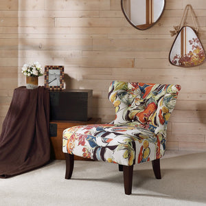 English Elm Accent Chair Madison Park Erika Armless Upholstered Printed Fabric Button-Tufted Low Back, Espresso Legs, 300lb Capacity, Modern Flair B03548238