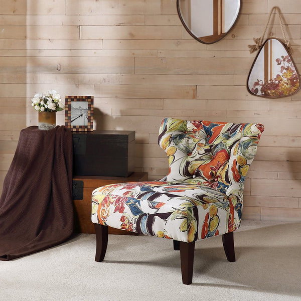 English Elm Accent Chair Madison Park Erika Armless Upholstered Printed Fabric Button-Tufted Low Back, Espresso Legs, 300lb Capacity, Modern Flair B03548238