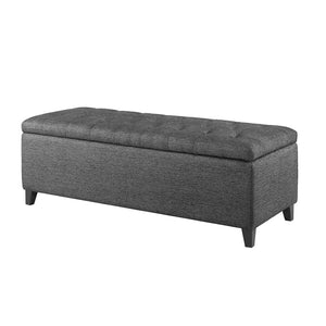 English Elm Tufted Upholstered Storage Bench with Soft Close Lid and Tapered Birch Legs B03548309