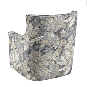 English Elm Alana Curve Back Swivel Glider Chair — Tufted Blue Upholstery, Solid Wood Arms, 360° Smooth Motion B03548647