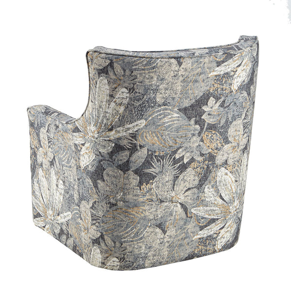 English Elm Alana Curve Back Swivel Glider Chair — Tufted Blue Upholstery, Solid Wood Arms, 360° Smooth Motion B03548647