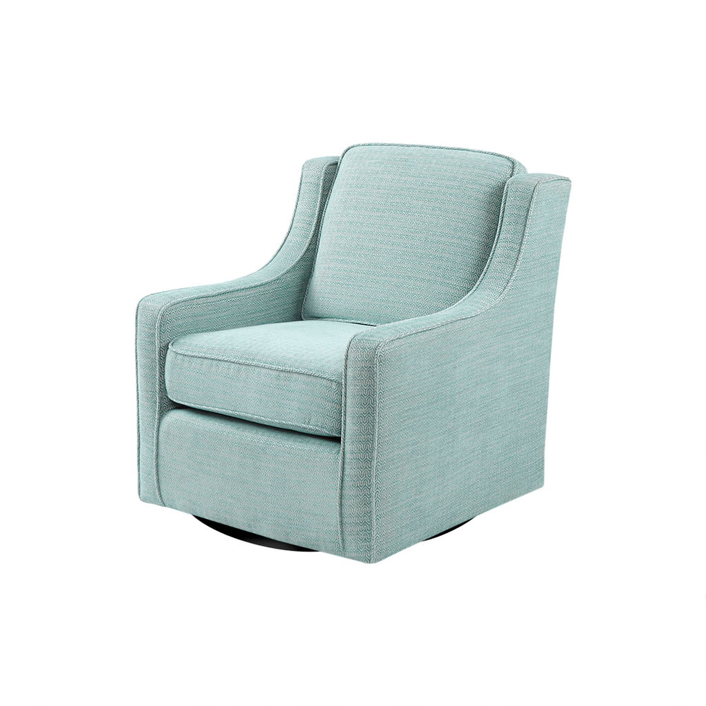 English Elm Harris Dusty Aqua Chenille Swivel Chair with Solid Wood Frame, Foam Cushion & Black Metal Base B03548645