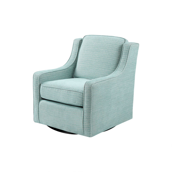 English Elm Harris Dusty Aqua Chenille Swivel Chair with Solid Wood Frame, Foam Cushion & Black Metal Base B03548645