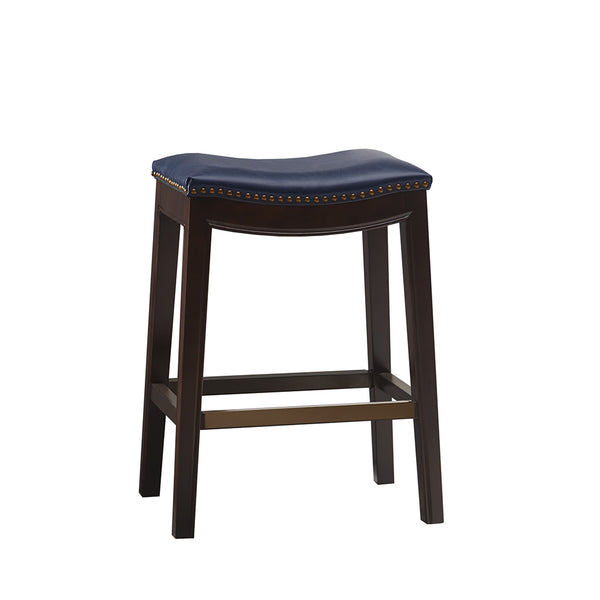 English Elm Saddle Counter Stool with Curved Backless Seat, High-Density Foam Comfort and Sturdy Hardwood Frame Navy 5.7 L x 26.57 W x 16.73 H B03548304