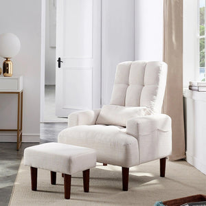 English Elm Redde Modern Cream White Recliner Sofa Chair With Ottoman - Ergonomic Comfort For Stylish Living Rooms W1183S00001-GIGA