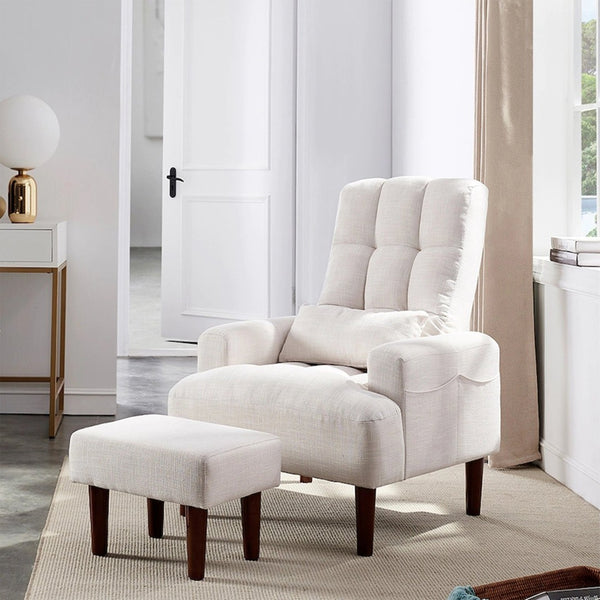 English Elm Redde Modern Cream White Recliner Sofa Chair With Ottoman - Ergonomic Comfort For Stylish Living Rooms W1183S00001-GIGA