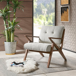English Elm Lounge Newport Mid-Century Accent Chair with Button Tufting, Textured Upholstery & Pecan Legs LIGHT GREY 37 L x 43 W x 12 H B03548422