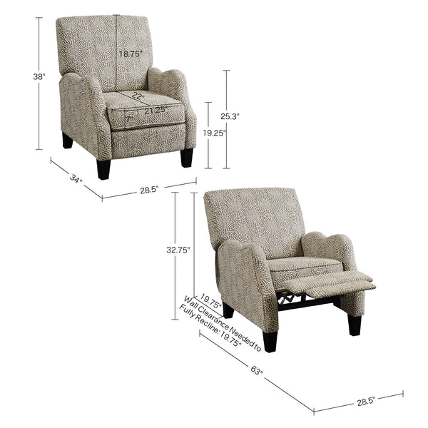 English Elm Push Julian Push Back Recliner with Silver Nailhead Trim, High-Density Foam, Solid Wood Frame and Legs Beige Multi 29.25 L x 32.5 W x 26 H B03548631