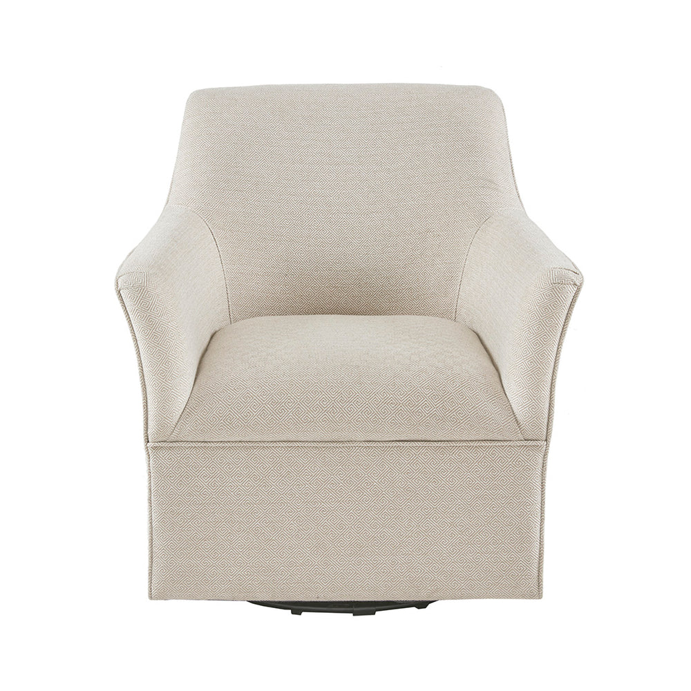 English Elm Augustine Cream Swivel Glider Chair with Flared Arms, 360° Smooth Rotation, Solid Wood Frame B03548640