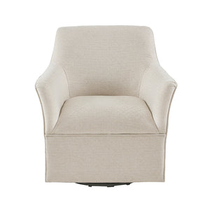 English Elm Augustine Cream Swivel Glider Chair with Flared Arms, 360° Smooth Rotation, Solid Wood Frame B03548640