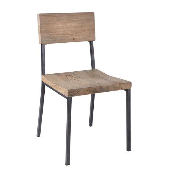 English Elm Dining Tacoma Side Chair Set of 2 — Industrial Solid Mindi Wood Plank Seats with Matte Black Metal Frames Grey 24 L x 34 W x 9.5 H B03548281