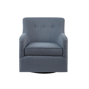 English Elm Adele Blue Tufted Swivel Chair with 360° Metal Base, Foam Cushion, Solid Wood Arms, 300 lb Capacity B03548662