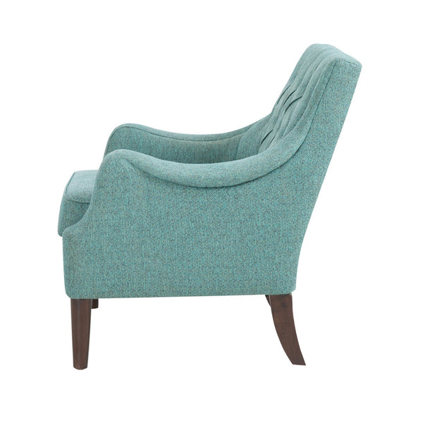 English Elm Button Tufted Upholstered Accent Chair with Morocco Wood Legs for Living Room Teal B03548267