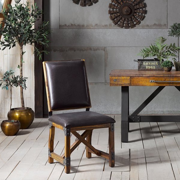 English Elm Dining Tacoma Side Chair Set of 2 — Industrial Solid Mindi Wood Plank Seats with Matte Black Metal Frames Chocolate 22.25 L x 26.25 W x 14.5 H B03548283