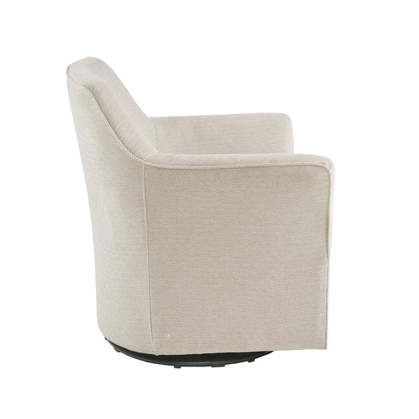 English Elm Augustine Cream Swivel Glider Chair with Flared Arms, 360° Smooth Rotation, Solid Wood Frame B03548640