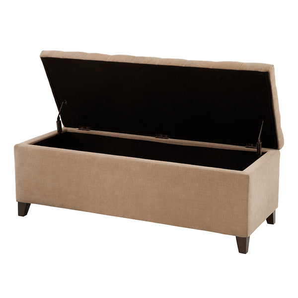 English Elm Tufted Button-Top Storage Bench with High-Density Foam Seat and Espresso Wood Legs, Elegant Accent Sand 20.08 L x 50.59 W x 15.95 H B03548181