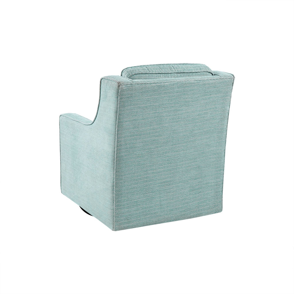 English Elm Harris Dusty Aqua Chenille Swivel Chair with Solid Wood Frame, Foam Cushion & Black Metal Base B03548645