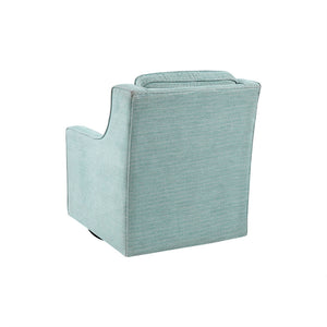 English Elm Harris Dusty Aqua Chenille Swivel Chair with Solid Wood Frame, Foam Cushion & Black Metal Base B03548645