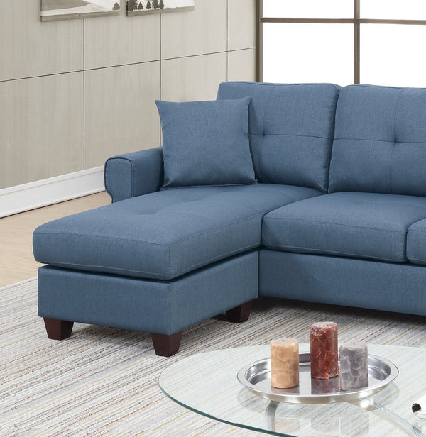 English Elm Blue Reversible Tufted Polyfiber Sectional Sofa with Ottoman – Glossy Blue Chaise, Cozy Modular Comfort B01149070