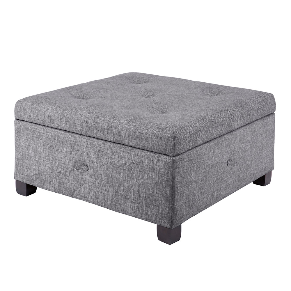 English Elm Soft Close Storage Ottoman with Button-Tufted Upholstery, Espresso Wood Legs, Spacious Blanket Storage Charcoal 30.51 L x 30.51 W x 14.76 H B03548225