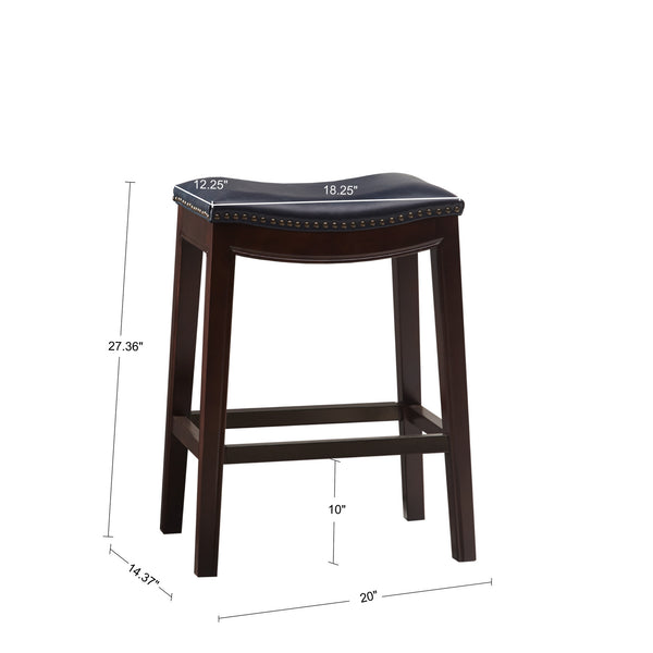English Elm Saddle Counter Stool with Curved Backless Seat, High-Density Foam Comfort and Sturdy Hardwood Frame Navy 5.7 L x 26.57 W x 16.73 H B03548304