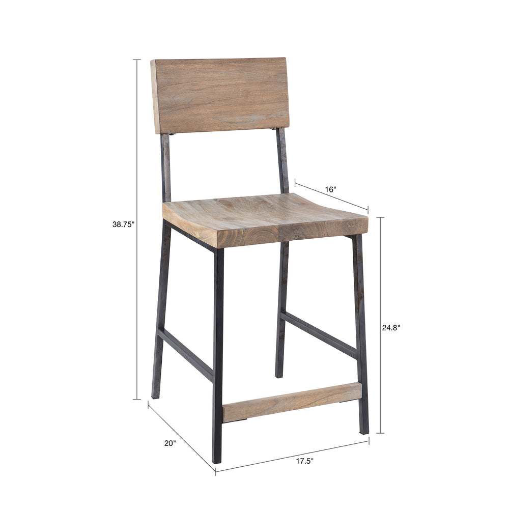 English Elm Tacoma 24” Counter Stool - Barn Grey Hardwood Seat, Matte Black Metal Frame, 24" Height B03548282