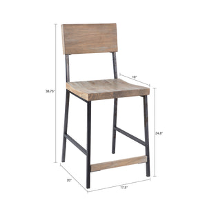 English Elm Tacoma 24” Counter Stool - Barn Grey Hardwood Seat, Matte Black Metal Frame, 24" Height B03548282