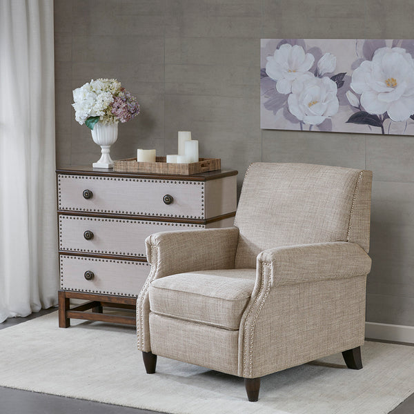 English Elm Push Julian Push Back Recliner with Silver Nailhead Trim, High-Density Foam, Solid Wood Frame and Legs Sand 27.75 L x 32 W x 29.75 H B03548630